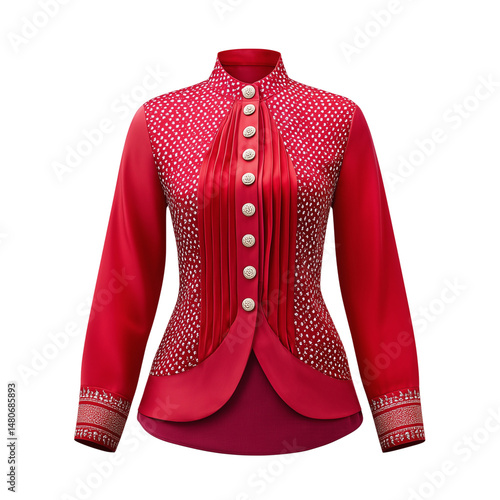 Obraz na płótnie Traditional Indonesian kebaya with embroidery and button details isolated on white w salonie