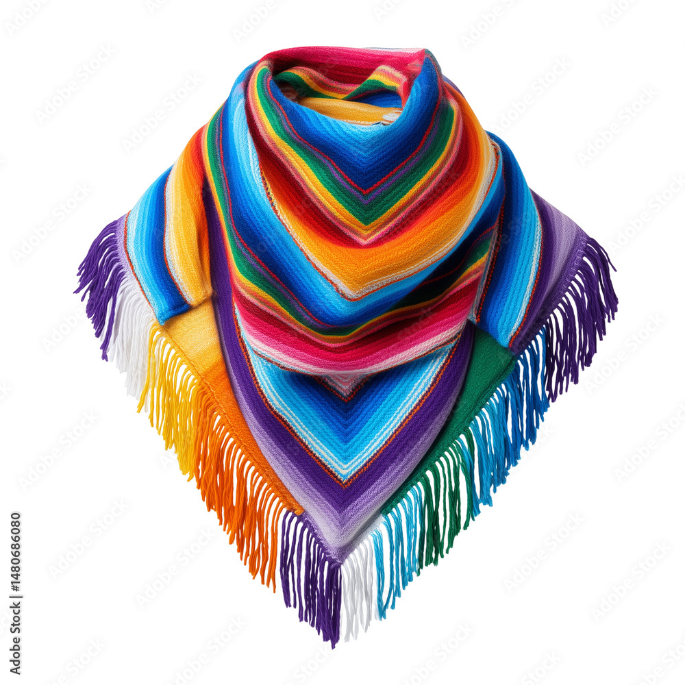 Traditional Peruvian lliclla shawl with colorful stripes isolated on white