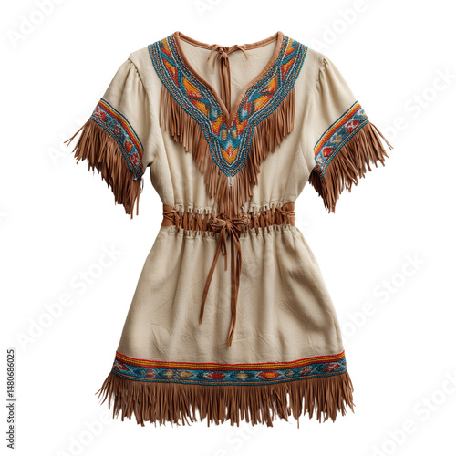 Obraz na płótnie Native American prairie dress with fringe and embroidery isolated on white w salonie
