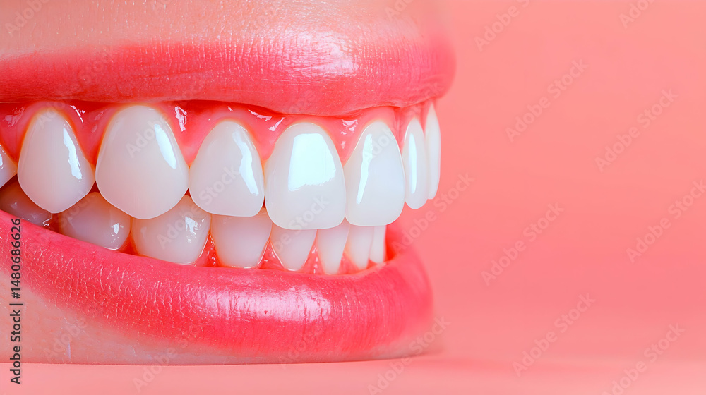 Obraz premium Closeup of a Bright White Smile Against a Pink Background
