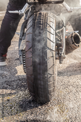 Blown tire from burn out or drift