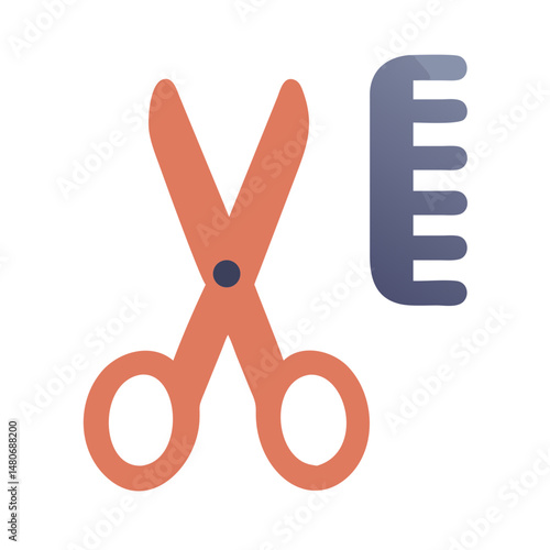 Stylized Scissors and Hair Brush Icon