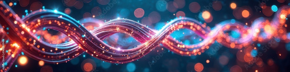 Fototapeta premium Vibrant twisting light strands against a blurred bokeh background