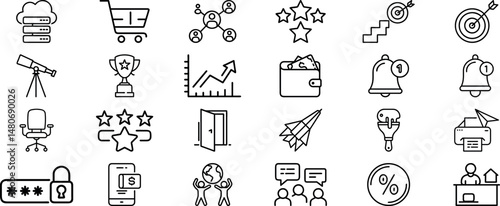Business and Finance Icon Set, Line Vector Symbols for Team developing, Marketing, Leadership, and Finance