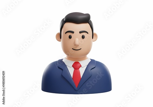 Cartoon Man Smiling in Suit and Tie 3D Illustration