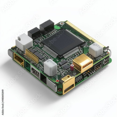 Embedded system IoT device automation. 3D clip art. Multi-sensor module for smart automation in technology applications.