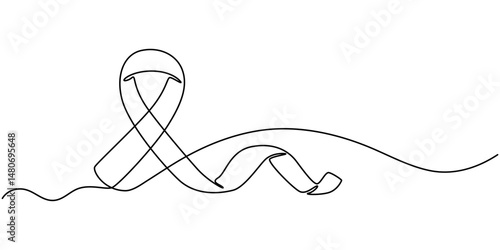 Awareness Ribbon Continuous Line Icon, Red ribbon drawn in one continuous line. Pencil drawing style. World AIDS Day. One line drawing, minimalism. Vector illustration, Long Red ribbon illustration.
