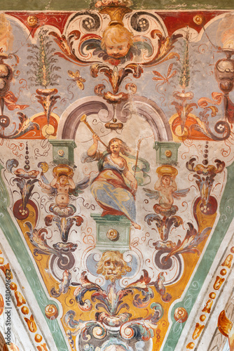 Obraz na plátně Perugia - The frescoes in stile grotesque in the church Basilica di San Pietro by Giovanni Fiammingo (1592)