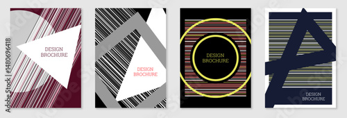 Set of cover design in Memphis style. Geometric design, abstract background. Fashionable bright cover, banner, poster, booklet. Creative colors.