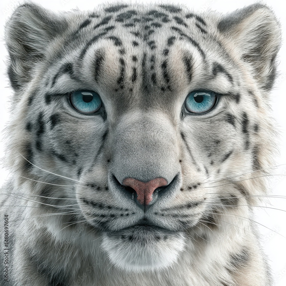 Fototapeta premium A captivating portrait of a snow leopard, showcasing its mesmerizing blue eyes and striking coat