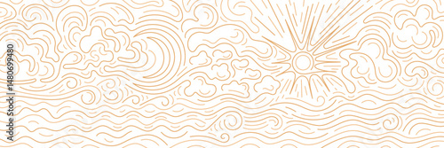 Moon, sea and sky Marine minimal pattern Line wave