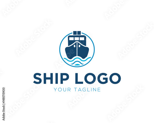 Minimalist ship logo vector template with nautical theme ocean waves for maritime businesses and transport companies