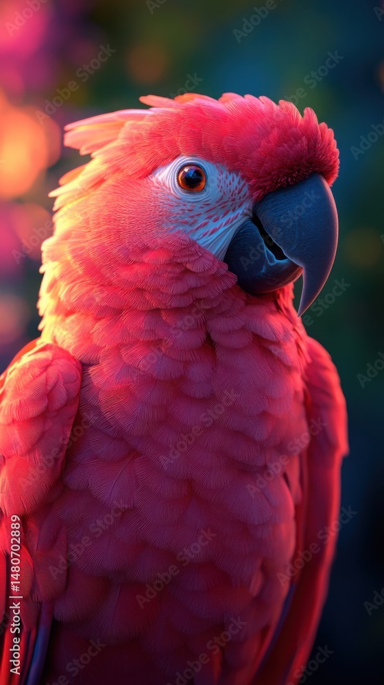 Fototapeta premium Vibrant Red Macaw Parrot Portrait Exotic Bird Closeup Detailed Feathers Tropical Wildlife