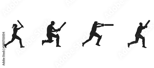 Dynamic Cricket Player Silhouettes Action Poses Sports Graphic Design Elements