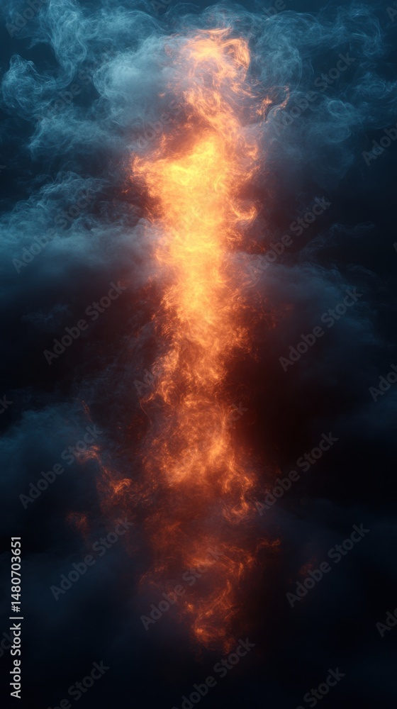Obraz premium Fiery Orange and Blue Abstract Smoke Burning Energy Plasma VFX Digital Art