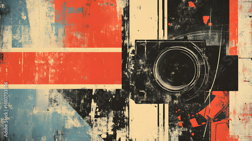 A vintage film poster-style design with bold typography, distressed textures, and contrasting color schemes