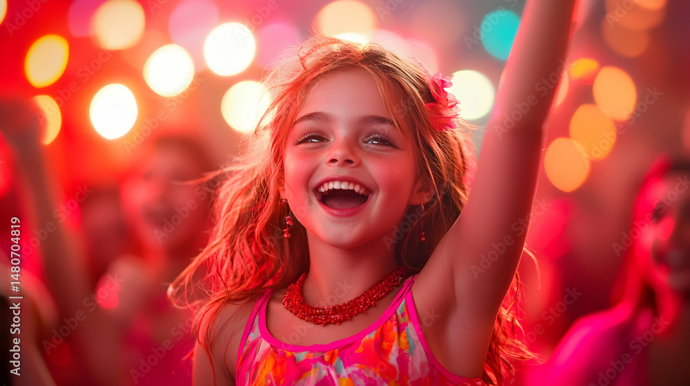 Naklejka premium Happy Girl Dancing at a Festive Event