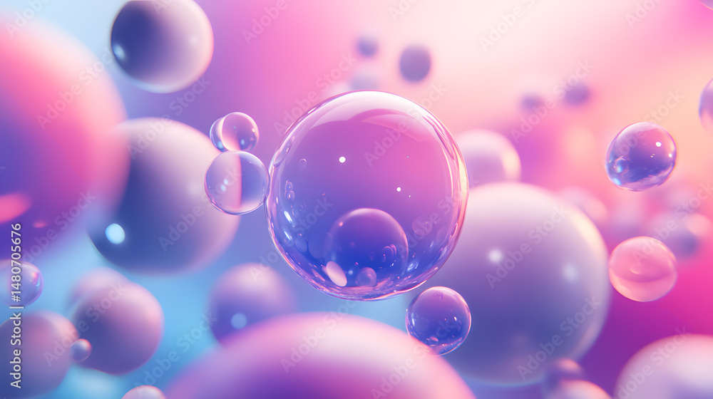 Floating spheres of various sizes, overlapping in a space of soft gradients, casting subtle shadows Floating spheres of various sizes, overlapping in a space of soft gradients, casting subtle shadows
