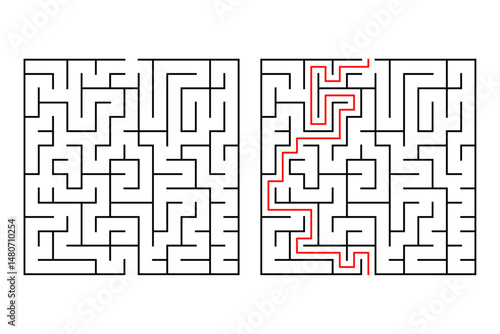 Vector Square maze or labyrinth game with Included Solution 