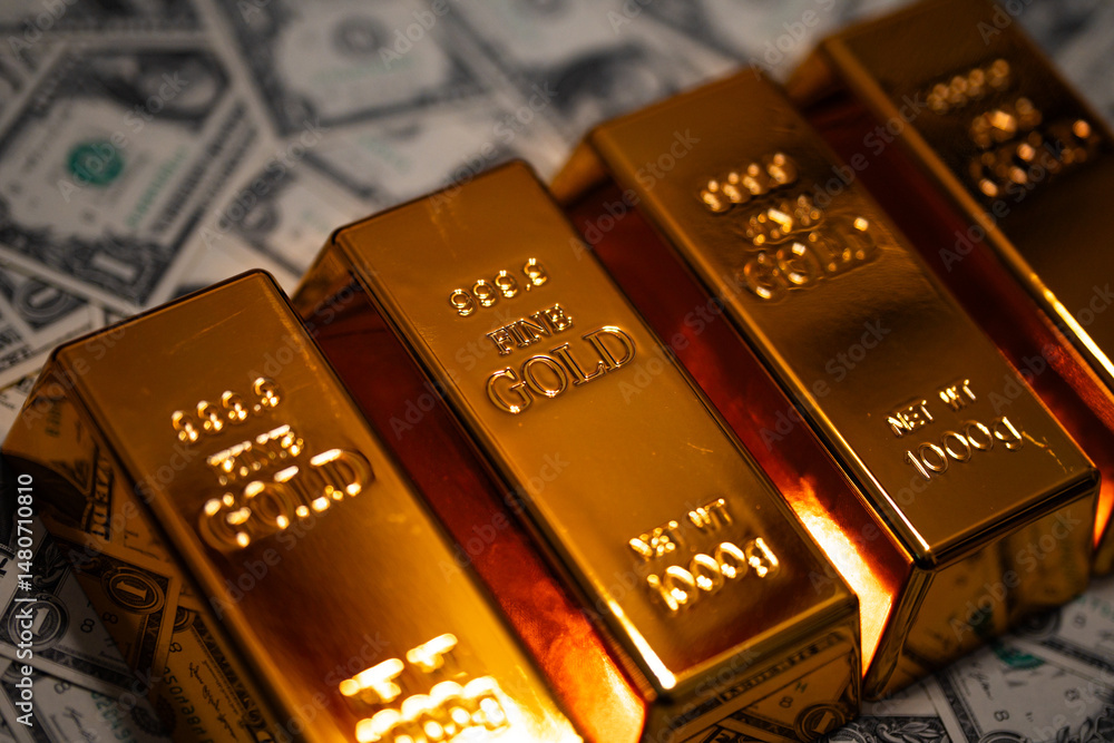 Money dollars vs gold bar. Precious metals. Saving finance in gold bar. Dollars vs gold bar. Saving money background. Dollar bills vs gold bars. Banking and savings. Golden metal. Money dollars vs gold bar. Precious metals. Saving finance in gold bar. Dollars vs gold bar. Saving money background. Dollar bills vs gold bars. Banking and savings. Golden metal.