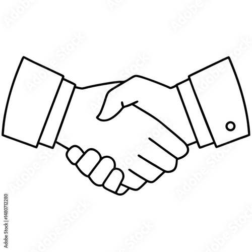 Vector handshake illustration, black outline, ideal for business agreements, partnerships, and networking