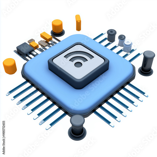 Embedded system microcontroller automation. 3D clip art. Custom embedded hardware with automation technology for microcontrollers.
