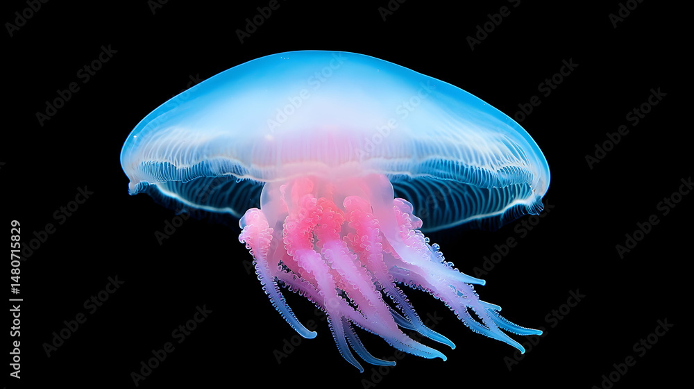 Fototapeta premium Pink and Blue Jellyfish Underwater Close Up