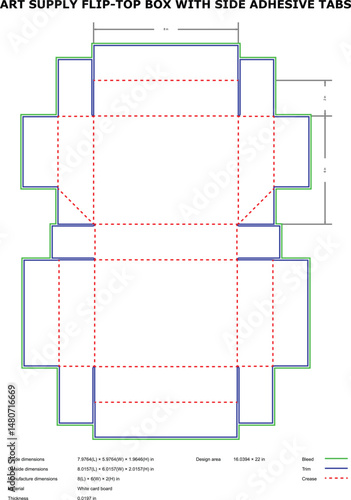 Art Supply Flip Top Box Die Cut Template with Side Adhesive Tabs