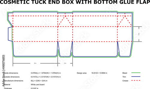 Cosmetic Tuck End Box Design with Bottom Glue Flap Template
