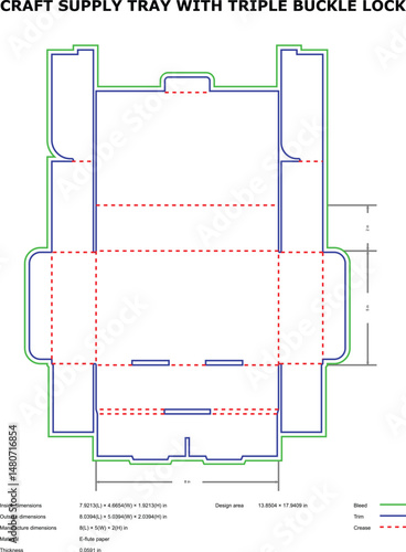 Craft Supply Tray Die Cut Template Triple Buckle Closure Design