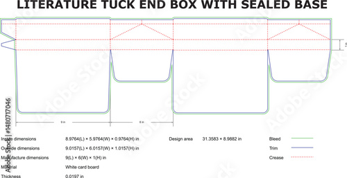 Literature Tuck End Box Design Sealed Base, Dimensions, and Artwork