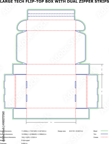 Large Tech Flip Top Box Packaging Design with Dual Zipper Strips