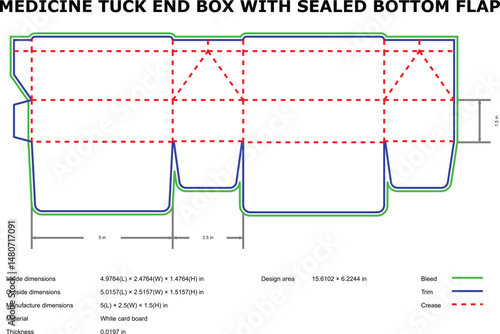 Medicine Tuck End Box Design Sealed Bottom, Folding Diagram