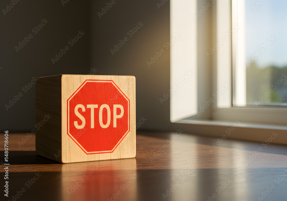 Stop sign wooden block safety awareness caution warning symbol octagon traffic rule regulation concept Stop sign wooden block safety awareness caution warning symbol octagon traffic rule regulation concept