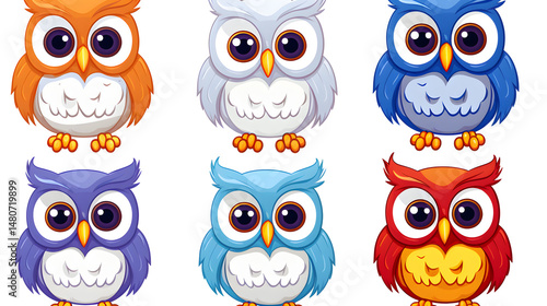 Wallpaper Mural Set of Six Colorful Vector Owls for Creative Design Projects Torontodigital.ca