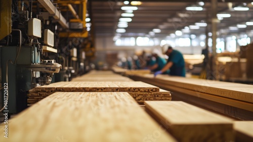 Woodworking Factory: Precision Cutting and Stacking of Lumber in a Modern Facility