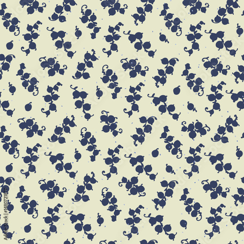 Seamless pattern with hand drawn with stylized bunches of currants Block Prints inspired by printmaking that uses wooden blocks to transfer repeating designs onto textiles.