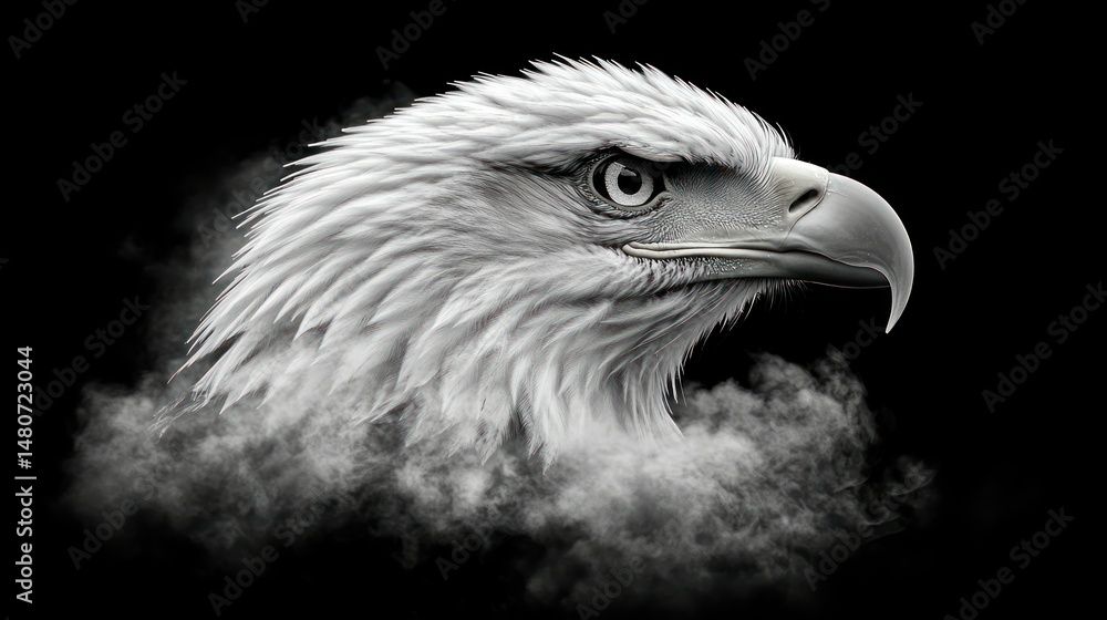 Majestic eagle head portrait in smoky backdrop Majestic eagle head portrait in smoky backdrop