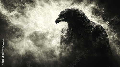 Majestic eagle amidst smoky clouds