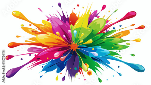A burst of colorful paint splash explodes with energy and life, suspended in motion against a transparent background. Each droplet captures a moment of creativity in full bloom.

