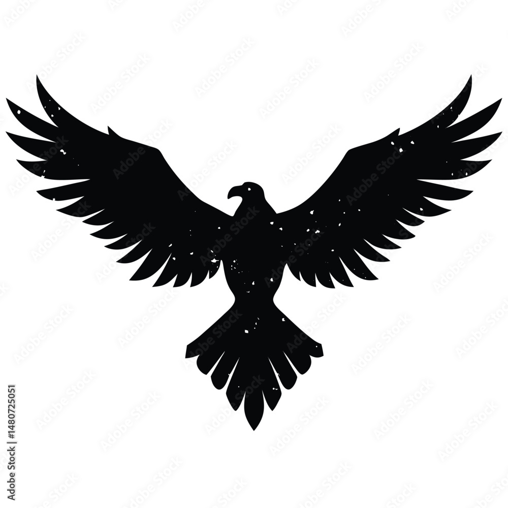 Naklejka premium Distressed Black Eagle Silhouette with Spread Wings on White