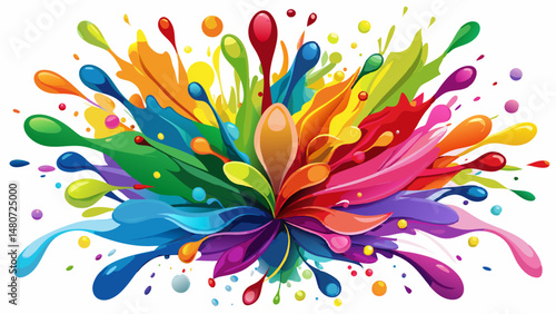 A burst of colorful paint splash explodes with energy and life, suspended in motion against a transparent background. Each droplet captures a moment of creativity in full bloom.

