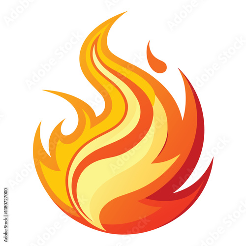Vibrant Flame Icon Illustration Fiery Yellow and Orange Design Element, Isolated Art
