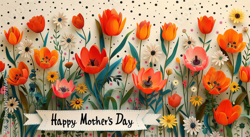 Mother's Day greeting card. Watercolor flowers, tulips and daffodils, festive background. Festive floral concept for greetings and celebrations. Conceptual greeting cards, wedding celebration.