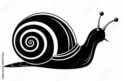 snail silhouette line art vector illustration with a white background