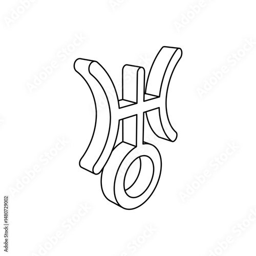 The outline of a large astrological uranus symbol is made with black lines. 3D view of the object in perspective. Vector illustration on white background