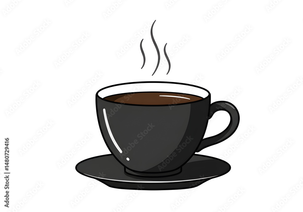 Fototapeta premium Black Coffee Cup with Saucer and Steam