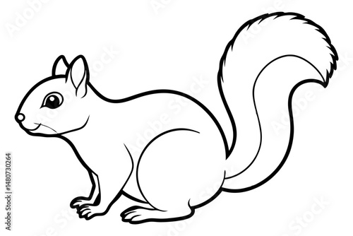 squirrel silhouette line art vector illustration with a white background