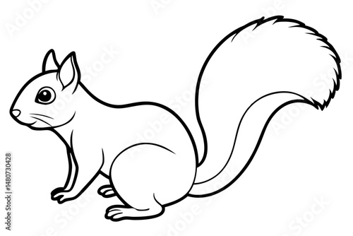 squirrel silhouette line art vector illustration with a white background
