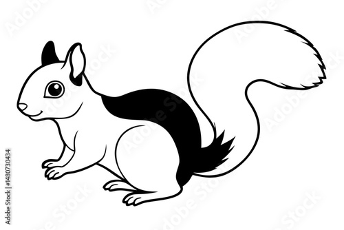 squirrel silhouette line art vector illustration with a white background